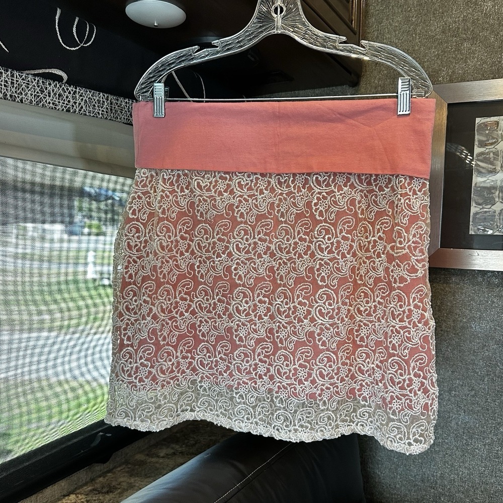 NWT Simply Noelle Pink Skirt White Overlay‎ Lace L/XL 12/14 Feminine Girlcore
